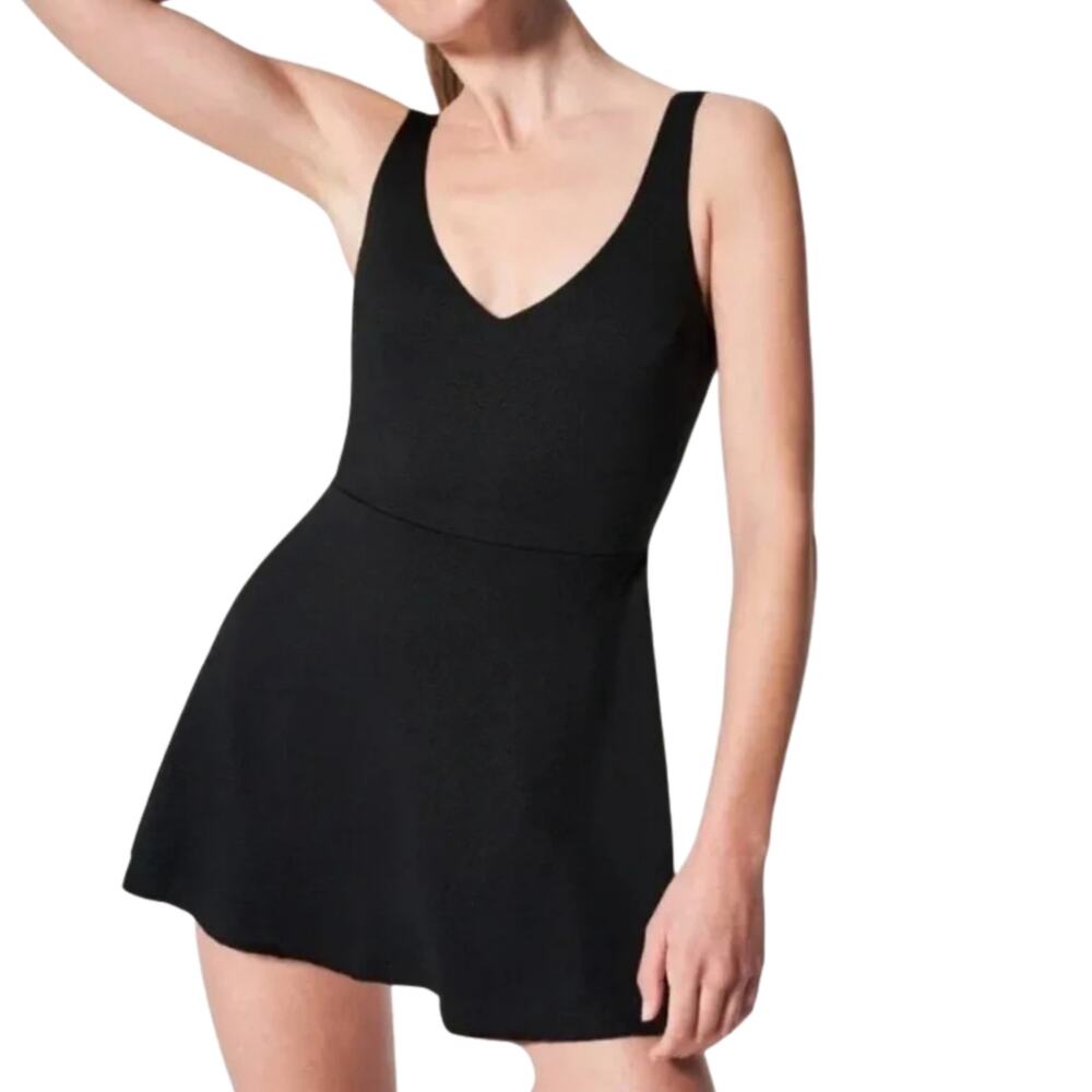 Spanx Shape™ Shaping Piqué Pull-On Swim Dress Very Black | Size Large | NWT